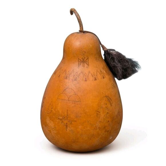 Native American Hand Etched Gourd Signed Southwest Art Design 1988 15"x8½" EUC - Picture 1 of 16